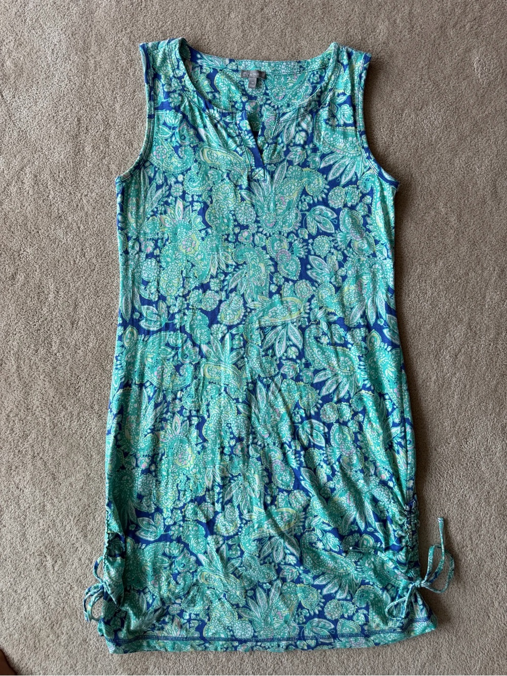 T by Talbots Teal and Blue Paisley Sleeveless Dress